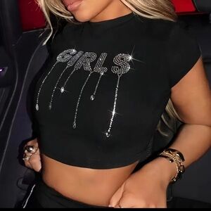 Black Graphic Bling Crop Top